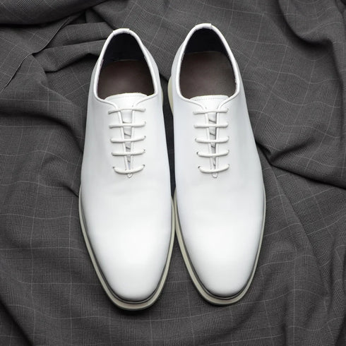 Genuine Leather White Whole-Cut Oxfords Men's Formal Dress Shoes